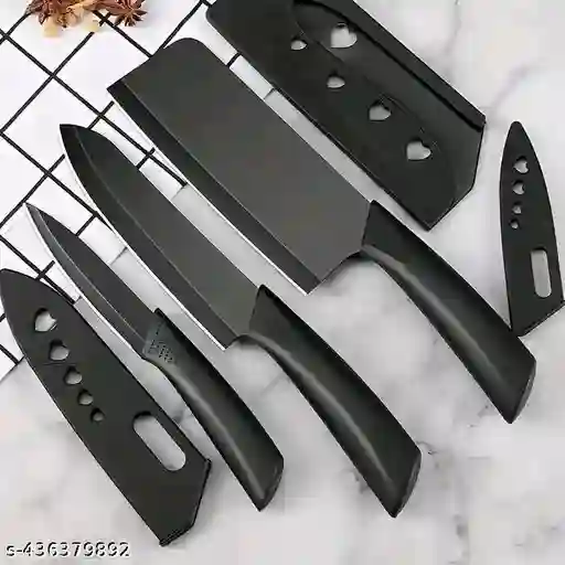6-Piece Premium Black Knife Set with Blade Covers – Stainless Steel Kitchen Knife Combo