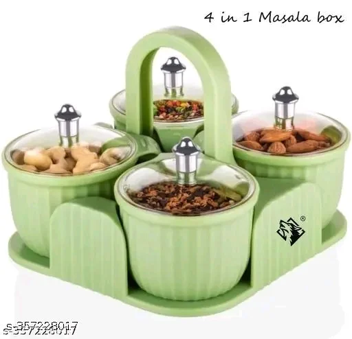 Portable 4 Container Spice & Dry Fruit Storage Box – Stylish Dining Masala Organizer