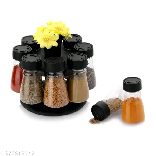 8-Piece Spice Jar Set with Revolving Stand – Modern Kitchen Storage & Seasoning Rack